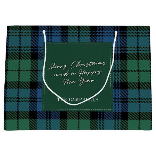 Kerstmis Tartan Clan Campbell Gepersonaliseerd Groot Cadeauzakje (Voorkant)