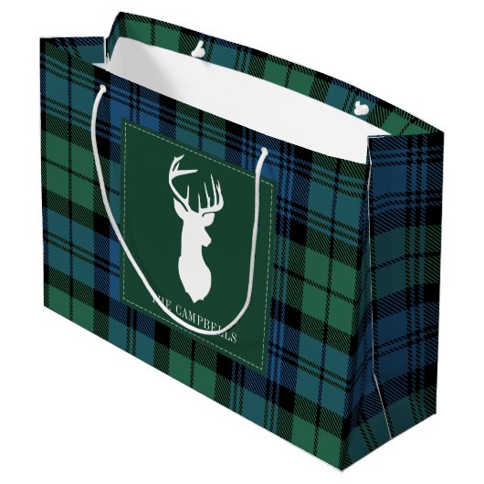 Kerstmis Tartan Clan Campbell Gepersonaliseerd Groot Cadeauzakje (Achterkant Gekanteld)