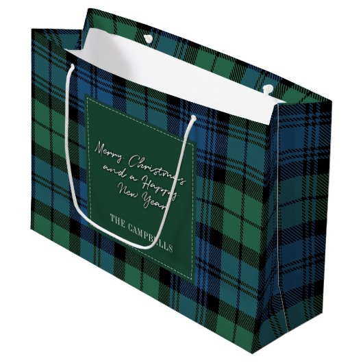 Kerstmis Tartan Clan Campbell Gepersonaliseerd Groot Cadeauzakje (Voorkant Gekanteld)