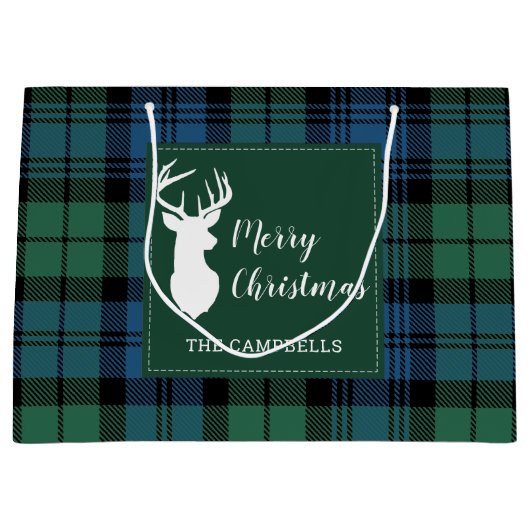 Kerstmis Tartan Clan Campbell Gepersonaliseerd Groot Cadeauzakje (Voorkant)