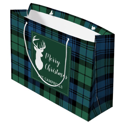 Kerstmis Tartan Clan Campbell Gepersonaliseerd Groot Cadeauzakje (Achterkant Gekanteld)