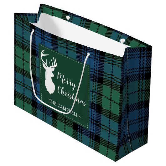 Kerstmis Tartan Clan Campbell Gepersonaliseerd Groot Cadeauzakje (Voorkant Gekanteld)