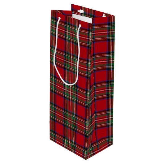 Kerstmis Tartan Clan Stewart Red Pset Check Wijn Cadeautas (Voorkant Gekanteld)