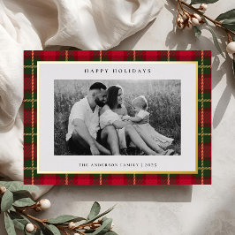 Kerstmis Tartan Geruite Tweezijdige Gezinsfoto Folie Feestdagenkaart