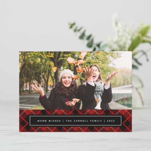 Kerstmis Tartan | Kerst Fotokaart Feestdagenkaart (Staand voorkant)