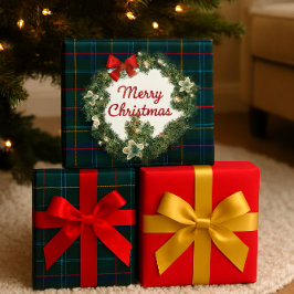Kerstmis Tartan met Krans Ambacht of Cadeau Inpakpapier Vel