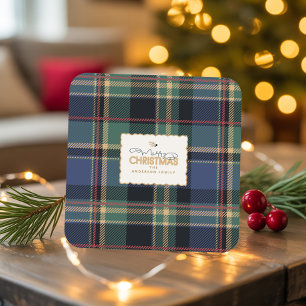 Kerstmis Tartan Navy Blauwe Groene ID1141B Kartonnen Onderzetters
