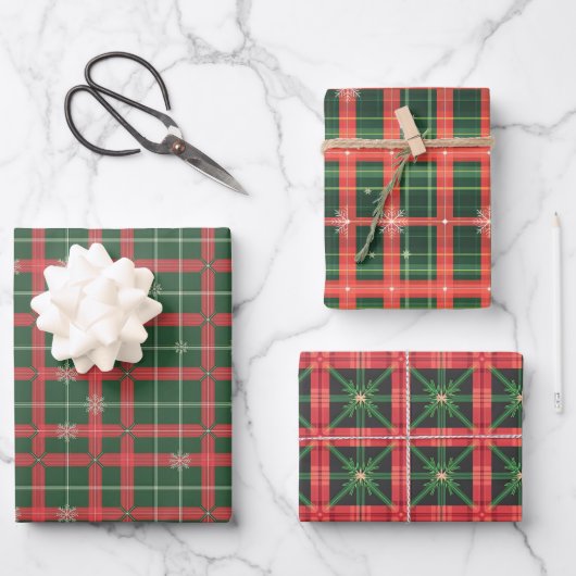 Kerstmis Tartan Patroon Inpakpapier Vel (Voorkant)
