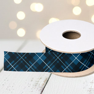 Kerstmis Tartan Plaid Donkerblauwe Vakantie Satijnen Lint