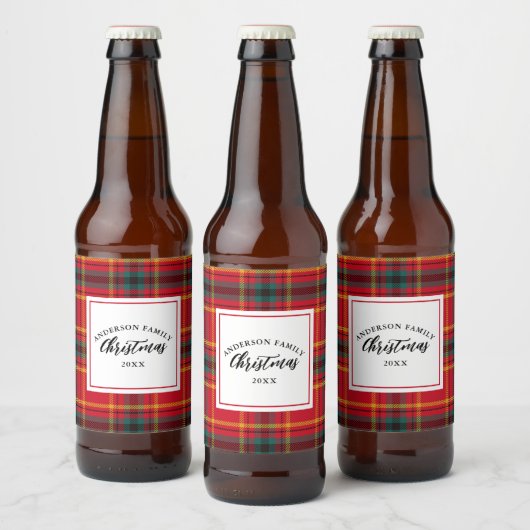 Kerstmis Tartan Plaid Familienaam Jaar Bier Etiket (Flessen)