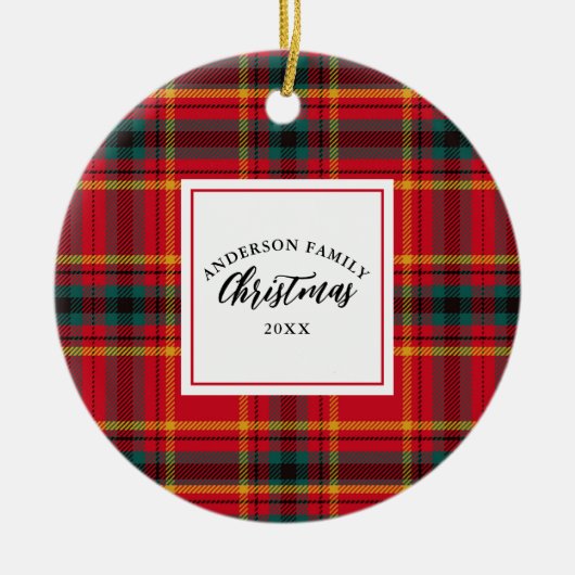 Kerstmis Tartan Plaid Familienaam Jaar Keramisch Ornament (Voorkant)