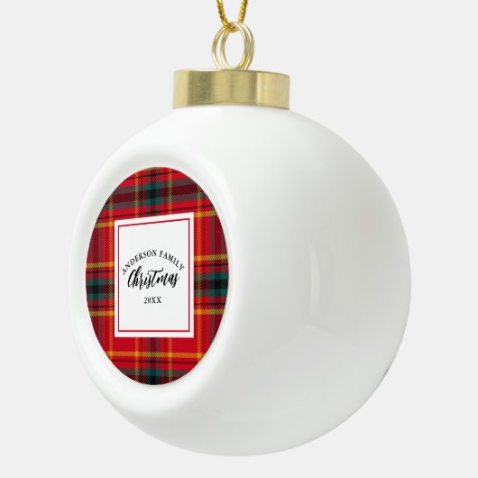 Kerstmis Tartan Plaid Familienaam Jaar Keramische Bal Ornament (Rechts)