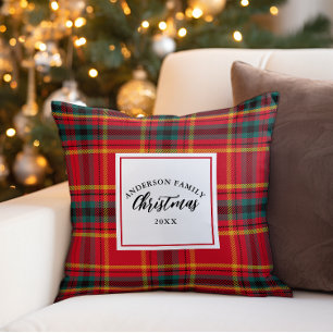 Kerstmis Tartan Plaid Familienaam Jaar Kussen