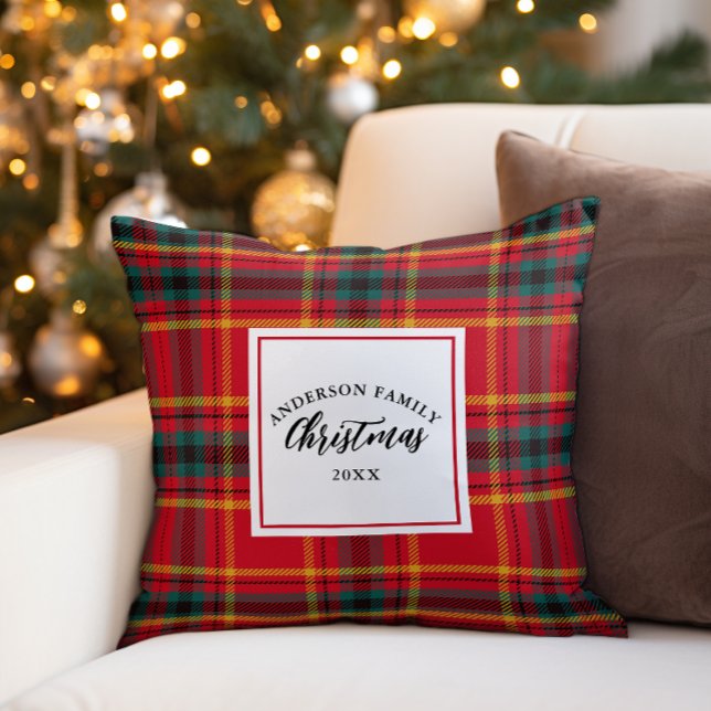 Kerstmis Tartan Plaid Familienaam Jaar Kussen (Creator heeft geüpload)