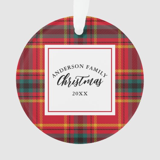 Kerstmis Tartan Plaid Familienaam Jaar Ornament (voorkant)