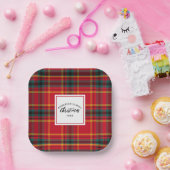 Kerstmis Tartan Plaid Familienaam Jaar Papieren Bordje (Feest)