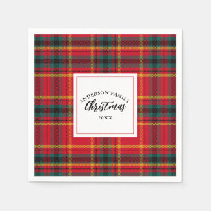 Kerstmis Tartan Plaid Familienaam Jaar Servet