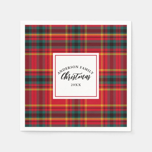 Kerstmis Tartan Plaid Familienaam Jaar Servet (Voorkant)