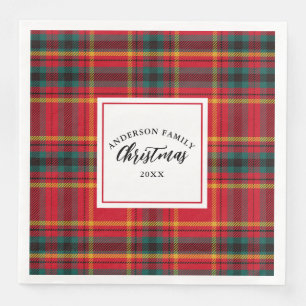 Kerstmis Tartan Plaid Familienaam Jaar Servet