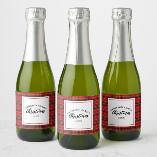 Kerstmis Tartan Plaid Familienaam Jaar Sparkling Wijnetiket (Flessen)