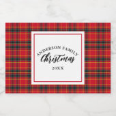 Kerstmis Tartan Plaid Familienaam Jaar Sparkling Wijnetiket (Enkel label)
