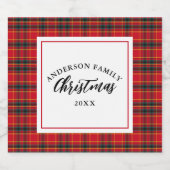 Kerstmis Tartan Plaid Familienaam Jaar Sparkling Wijnetiket (Enkel label)
