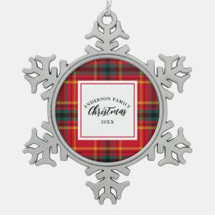 Kerstmis Tartan Plaid Familienaam Jaar Tin Sneeuwvlok Ornament