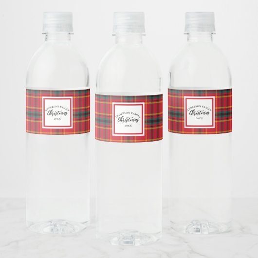 Kerstmis Tartan Plaid Familienaam Jaar Waterfles Etiket (Flessen)