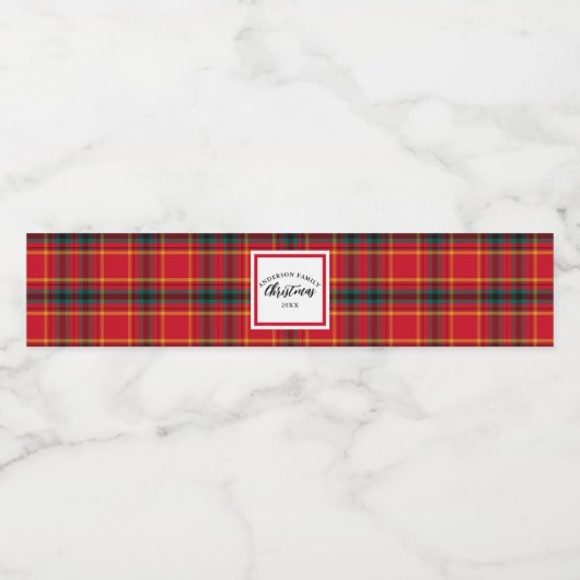 Kerstmis Tartan Plaid Familienaam Jaar Waterfles Etiket (Enkel label)