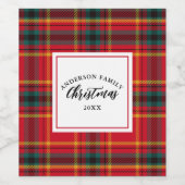 Kerstmis Tartan Plaid Familienaam Jaar Wijn Etiket (Enkel label)
