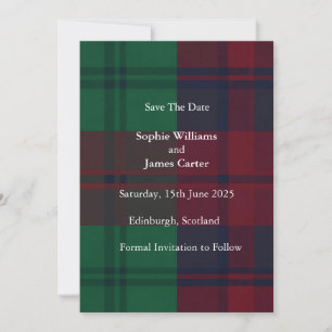 Kerstmis Tartan Plaid Save the Date Kaart Festiv
