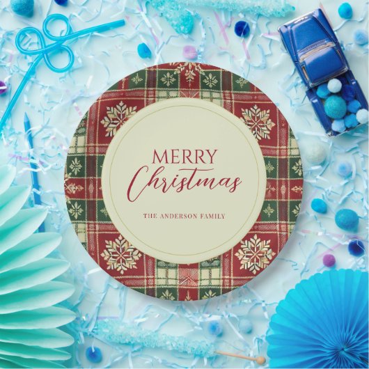 Kerstmis Tartan Plaid Sneeuwvlok Rustiek Papieren Bordje (Feest)