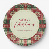 Kerstmis Tartan Plaid Sneeuwvlok Rustiek Papieren Bordje (Voorkant)
