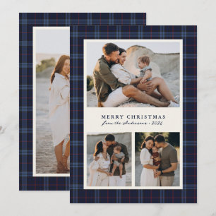 Kerstmis Tartan Schotland geruite familie foto col Feestdagenkaart