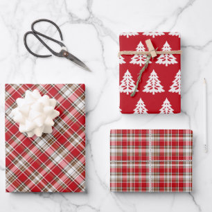 Kerstmis Tartan Schotlandse ruit met boom Inpakpapier Vel