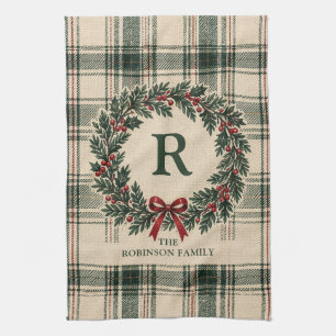 Kerstmis Tartan Schotse ruit Monogram Achternaam K Theedoek