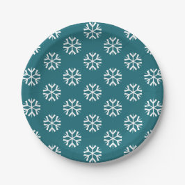 Kerstmis Teal Turquoise Witte Sneeuwvlokken Papieren Bordje