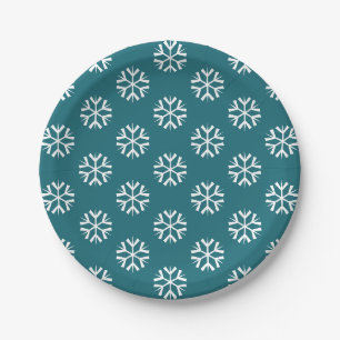 Kerstmis Teal Turquoise Witte Sneeuwvlokken Papieren Bordje