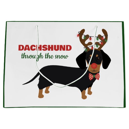 Kerstmis teckel door sneeuw rendier hond groot cadeauzakje (Voorkant)