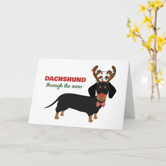 Kerstmis teckel door sneeuw rendier hond kaart (Gele Bloem)