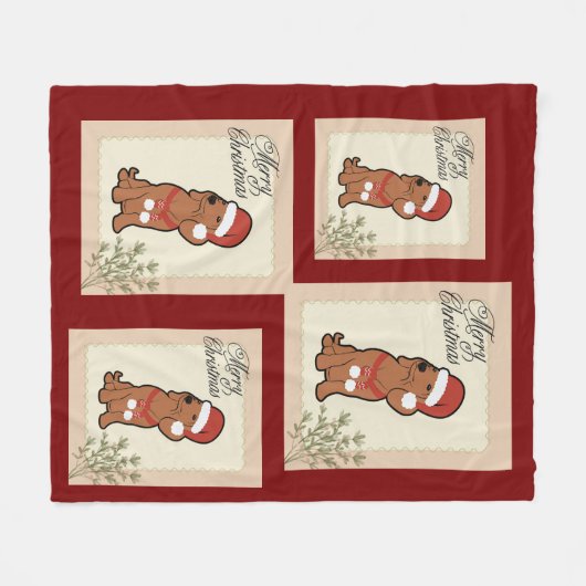 Kerstmis teckel fleece deken (Voorkant (Horizontaal))