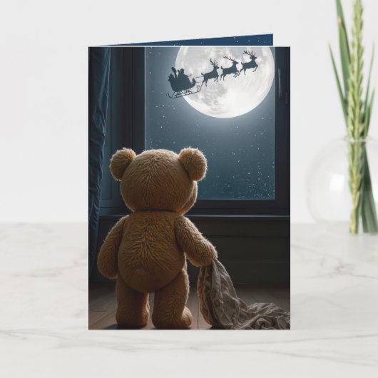 Kerstmis Teddbeer kijkt naar Kerstman Kaart (Voorkant)