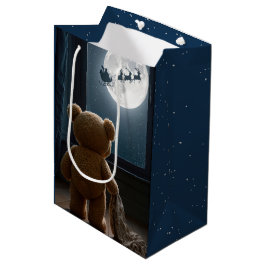 Kerstmis Teddbeer kijkt naar Kerstman Medium Cadeauzakje