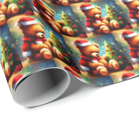 Kerstmis Teddy Bear 1 Cadeaupapier (Rol Hoek)