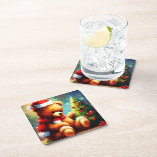 Kerstmis Teddy Bear 1 Kartonnen Onderzetters (Insitu)