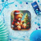 Kerstmis Teddy Bear 1 Papieren Bordje (Feest)