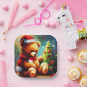 Kerstmis Teddy Bear 1 Papieren Bordje (Feest)