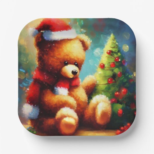 Kerstmis Teddy Bear 1 Papieren Bordje (Voorkant)