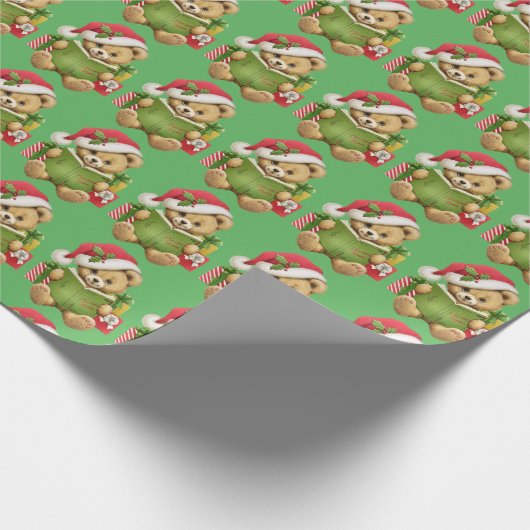 Kerstmis Teddy Bear Cadeaupapier (Hoek)