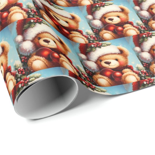 Kerstmis Teddybeer 4 Cadeaupapier (Rol Hoek)